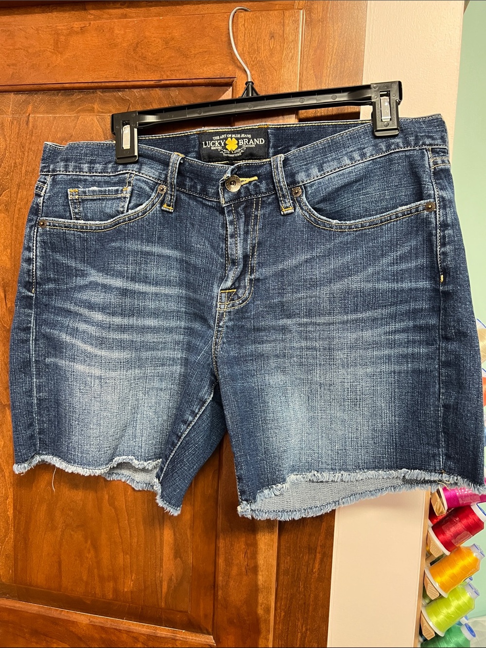 Lucky Brand Abbey Dark Blue Frayed Denim Cutoff Shorts